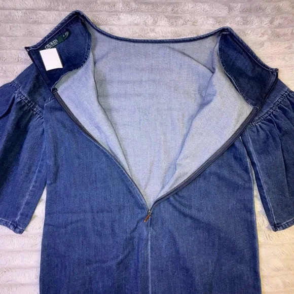 Ralph Lauren LRL Women's 6 Chambray Denim Bell Sleeve Shift Dress Festival 70's - Picture 10 of 14